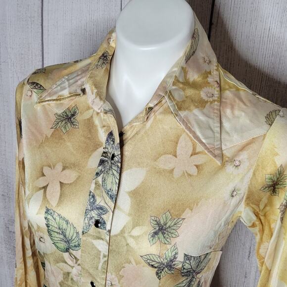 Vintage Rockies Floral/Leaf Print Dagger Collar Pearl Snap Shirt - Picture 2 of 8